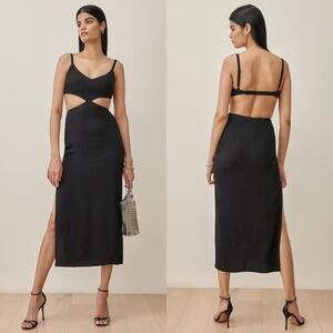 Reformation Alsie Cutout Side Slit Midi Dress in Black Size 0